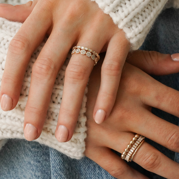 Rose Gold-7^Eternity Ring Designs: Sadie Pearl Baguette Eternity Ring in Rose Gold