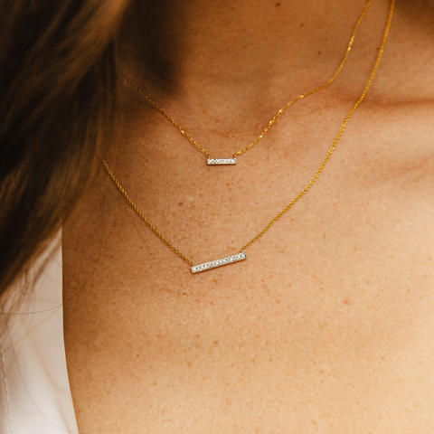 Yellow Gold-4^Diamond Bar Necklaces: Sylvie Rose 14K Yellow Gold Medium Bar Necklace