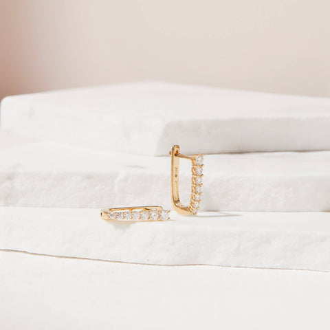 Yellow Gold^2-Diamond Hoop Earrings: Ava Bea Graduating U Hoops in Yellow Gold