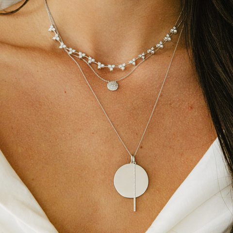 White Gold-2^Diamond Pendant Necklaces: Sylvie Rose Disc and Pave Bar Necklace in White Gold