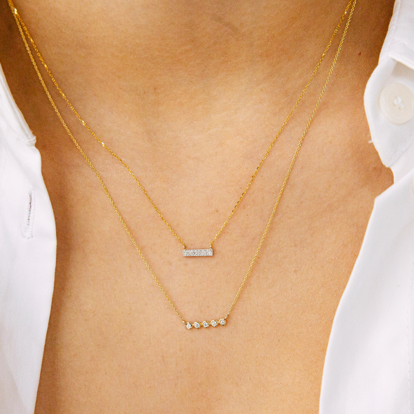 Yellow Gold-2^Diamond Bar Necklaces: Sylvie Rose Diamond Gold Bar Necklace in Yellow Gold