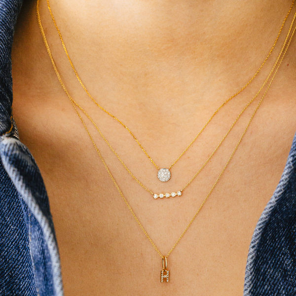 Yellow Gold-5^Diamond Bar Necklaces: Lulu Jack Mini Bezel Bar Necklace in Yellow Gold