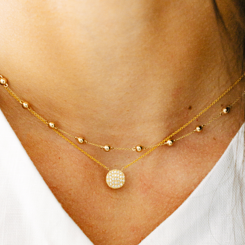 Yellow Gold-5^Diamond Pendant Necklaces: Lauren Joy Medium Disc Necklace in Yellow Gold