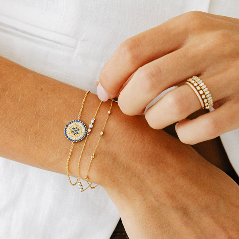 Yellow Gold-2^Diamond Station Bracelets: Ava Bea Trio Station Bracelet in Yellow Gold