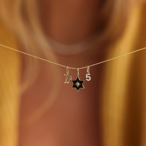 Yellow Gold-3^Designer Diamond Necklaces: DRD Diamond Number Charm in Yellow Gold