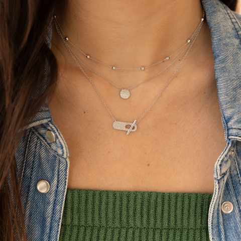 White Gold-2^Diamond Station Necklaces: Poppy Rae Pebble Station Necklace in White Gold