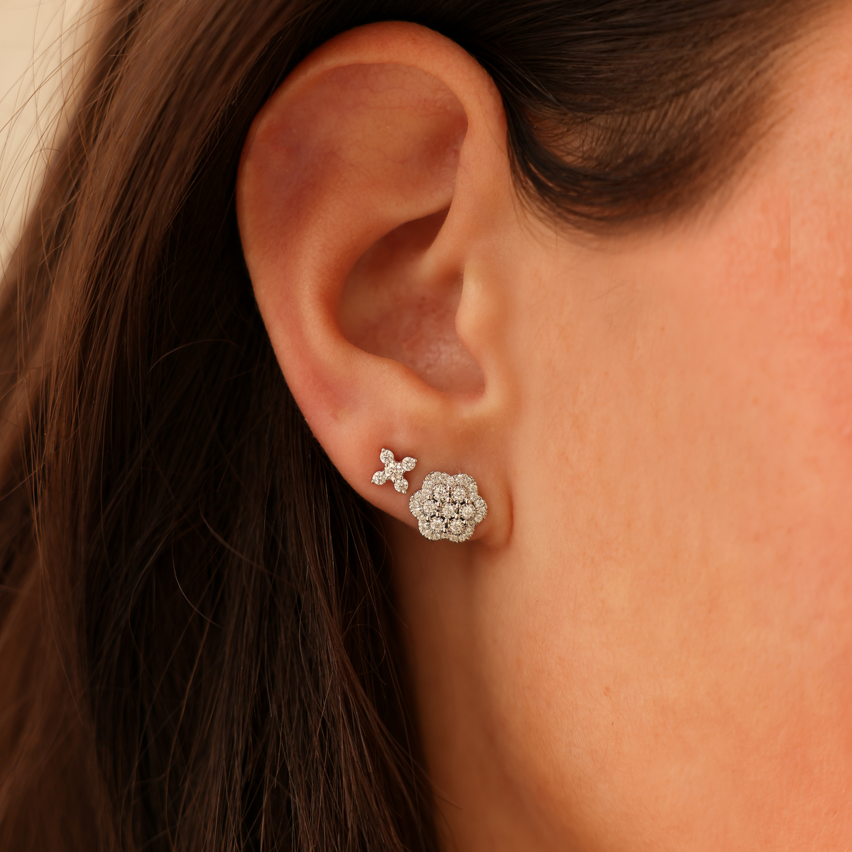 White Gold-4^Designer Stud Earrings: Ava Bea X Studs in White Gold