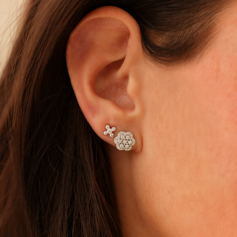 White Gold-2^Designer Stud Earrings: Ava Bea Flower Studs in White Gold