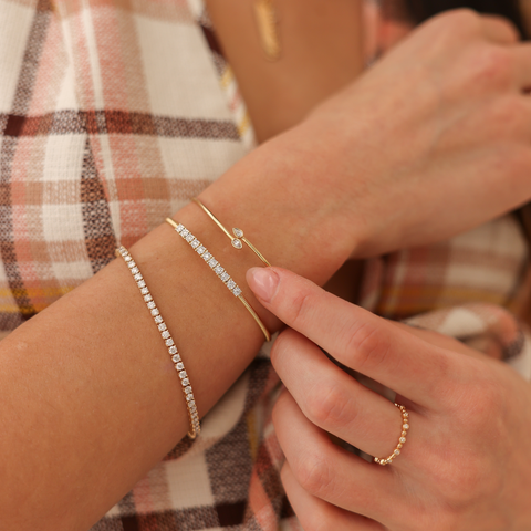 White Gold-2^Diamond Cuff Bracelets: Taylor Elaine Bezel Teardrop Bypass Cuff in White Gold