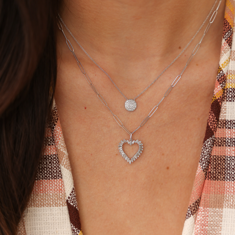 Rose Gold-2^Designer Diamond Necklaces: Sadie Pearl Baguette Heart Charm in Rose Gold