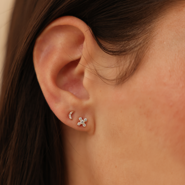 Rose Gold-2^Designer Stud Earrings: Mini Crescent Moon Studs in Rose Gold