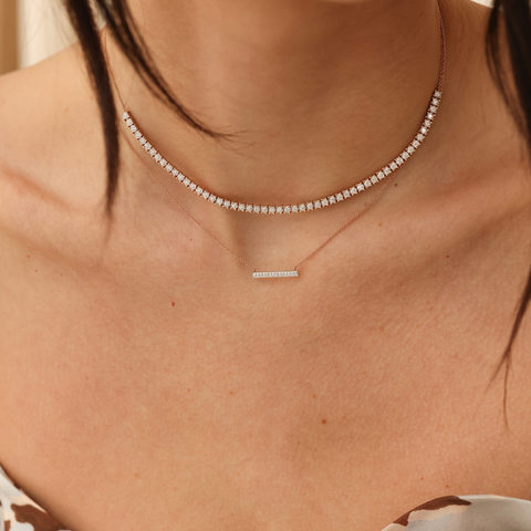 Rose Gold-3^Diamond Bar Necklaces: Sylvie Rose 14K Rose Gold Medium Bar Necklace