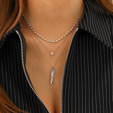 White Gold-2^Designer Diamond Necklaces: DRD Pave Diamond Initial Charm in White Gold