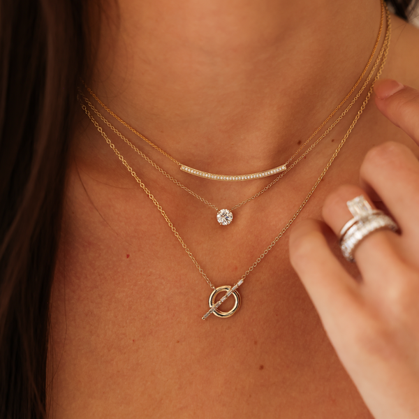 White Gold-3^Designer Diamond Necklaces: Sadie Pearl Baguette Toggle Necklace in White Gold