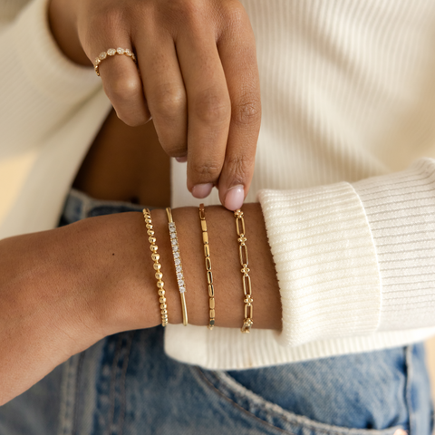 Yellow Gold-3^Diamond Cuff Bracelets: Ava Bea Flexi Cuff in Yellow Gold