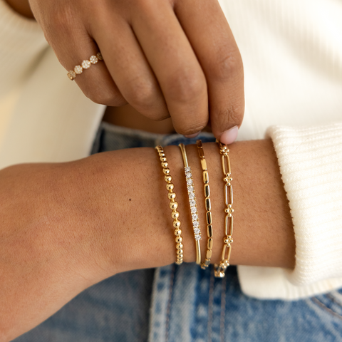 Yellow Gold-3^Gold Cuff Bracelets: Poppy Rae Graduating Pebble Cuff in Yellow Gold