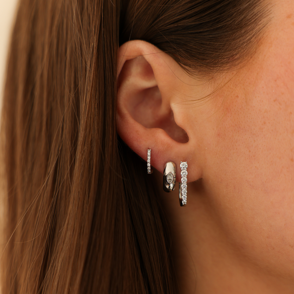 White Gold-2^Diamond Huggie Earrings: Alexa Jordyn Marquise Inlay Huggies in White Gold