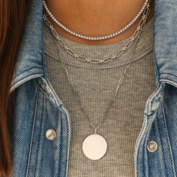 White Gold-2^Diamond Station Necklaces: Poppy Rae Link Station Necklace in White Gold