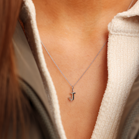 White Gold-2^Designer Diamond Necklaces: DRD Gold Initial Charm in White Gold