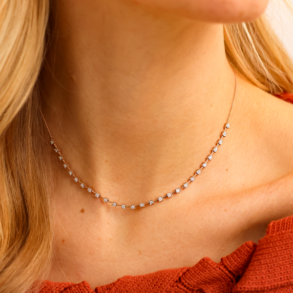 Rose Gold-2^Diamond Tennis Necklaces: Ava Bea Tennis Interval Necklace in Rose Gold