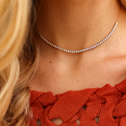 Rose Gold-2^Diamond Tennis Necklaces: Ava Bea Tennis Necklace in Rose Gold