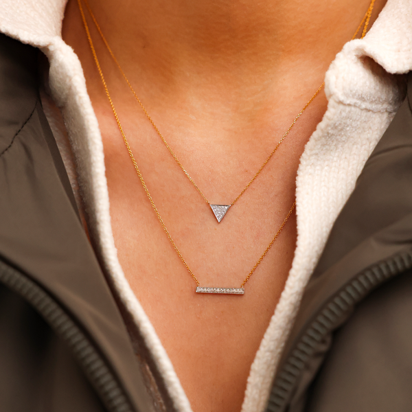 Yellow Gold-2^Diamond Pendant Necklaces: Emily Sarah Diamond Triangle Necklace in Yellow Gold