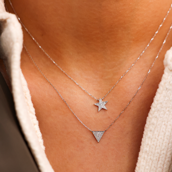 White Gold-2^Diamond Pendant Necklaces: Emily Sarah Diamond Triangle Necklace in White Gold