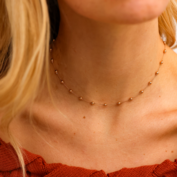 Rose Gold-2^Diamond Station Necklaces: Poppy Rae Eternity Pebble Station Necklace in Rose Gold