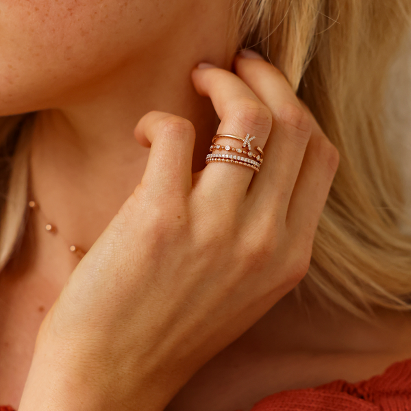 Rose Gold+White Gold-3^Eternity Ring Designs: Poppy Rae Diamond Pebble Ring in Rose Gold,White Gold