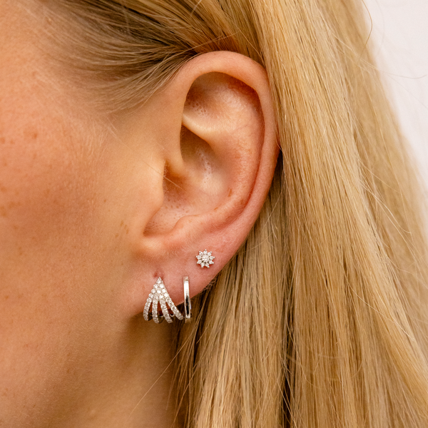 White Gold-2^Designer Stud Earrings: Jennifer Yamina Pointed Flower Studs in White Gold