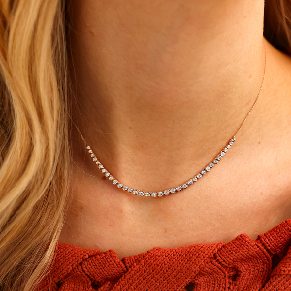 Rose Gold-2^Diamond Tennis Necklaces: Lulu Jack Graduating Bezel Tennis Necklace in Rose Gold