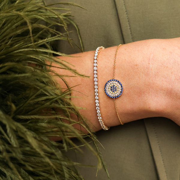 Yellow Gold,Blue Sapphire^3 Evil Eye Bracelets: Carly Michelle Evil Eye Diamond Bracelet