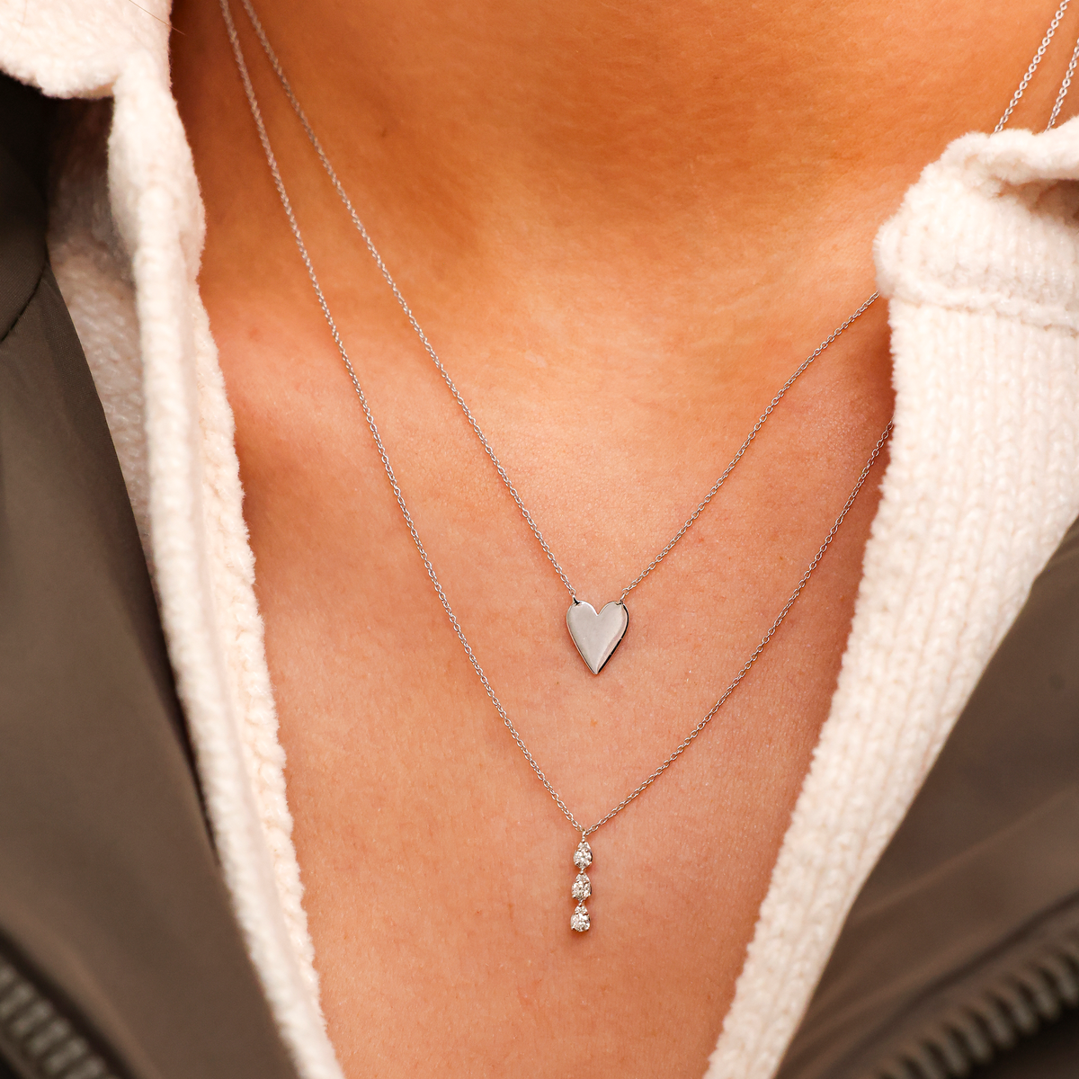 White Gold-3^Diamond Pendant Necklaces: DRD Heart Necklace in White Gold