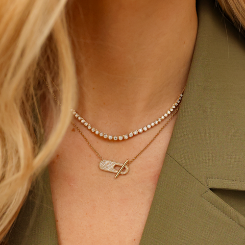 Rose Gold-3^Designer Diamond Necklaces: Sylvie Rose Pavé Toggle Necklace in Rose Gold