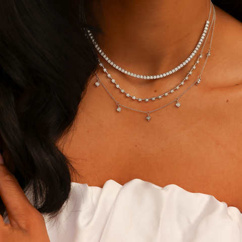 White Gold-3^Diamond Tennis Necklaces: Ava Bea Tennis Interval Necklace in White Gold