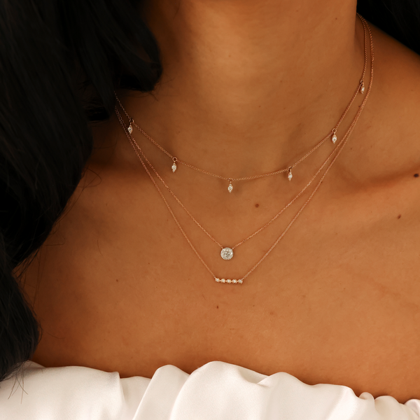 Rose Gold-3^Diamond Pendant Necklaces: Lauren Joy Mini Disc Necklace in Rose Gold