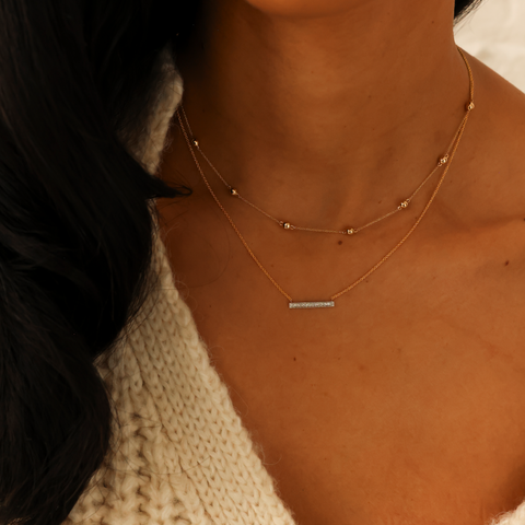 Rose Gold-2^Diamond Station Necklaces: Poppy Rae Pebble Station Necklace in Rose Gold