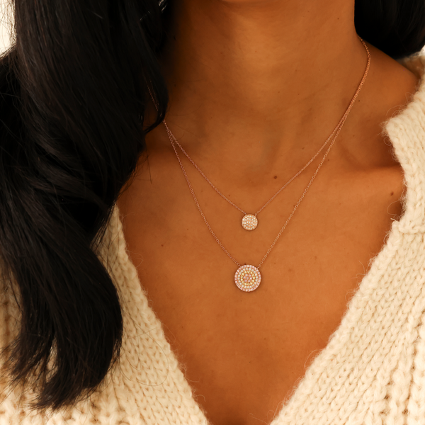 Rose Gold-2^Diamond Pendant Necklaces: Lauren Joy Medium Disc Necklace in Rose Gold Thumbnail-only