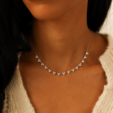 White Gold^2-Diamond Tennis Necklaces: Ava Bea Interval Trio Tennis Necklace in White Gold