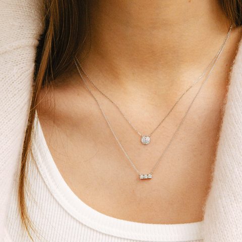 White Gold-2^Diamond Pendant Necklaces: Lauren Joy Mini Disc Necklace in White Gold