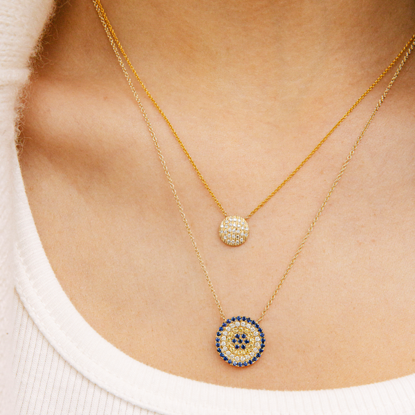 Yellow Gold-4^Diamond Pendant Necklaces: Lauren Joy Medium Disc Necklace in Yellow Gold