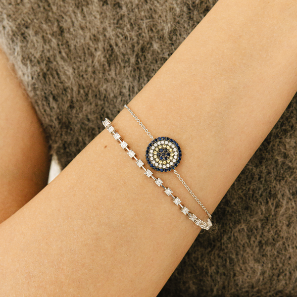 White Gold,Blue Sapphire^2 Evil Eye Bracelets: Carly Michelle Evil Eye Diamond Bracelet