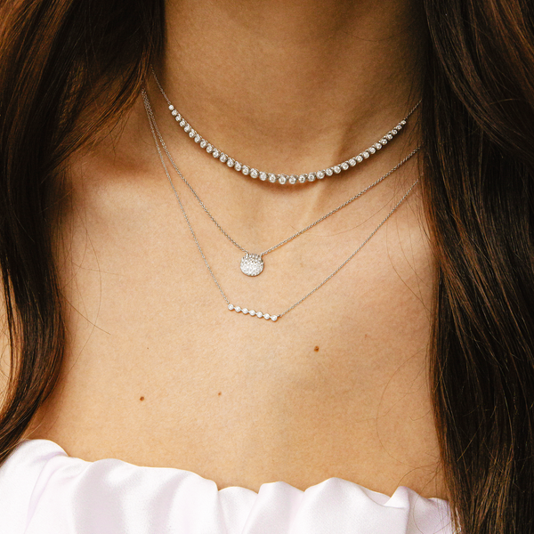 White Gold-3^Diamond Tennis Necklaces: Lulu Jack Graduating Bezel Tennis Necklace in White Gold