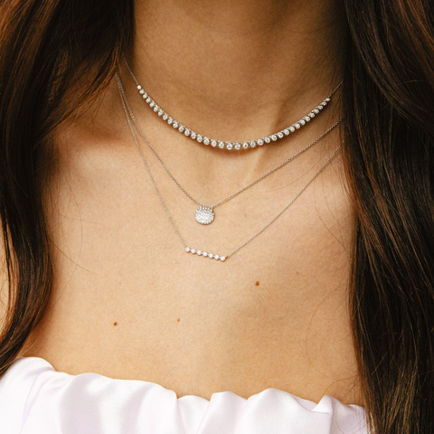 White Gold-4^Diamond Bar Necklaces: Lulu Jack Bezel Bar Diamond Necklace in White Gold