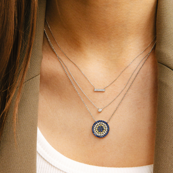 White Gold,Blue Sapphire-2^Evil Eye Gold Necklaces: Carly Michelle Evil Eye Diamond and Blue Sapphire Necklace in White Gold Thumbnail-only