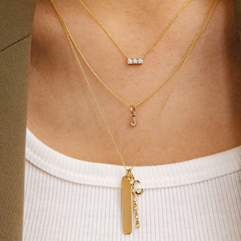 Yellow Gold-3^Diamond Bar Necklaces: Lulu Jack Vertical Bar and Diamond Bezel Link Necklace in Yellow Gold