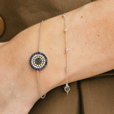 White Gold,Blue Sapphire^3 Evil Eye Bracelets: Carly Michelle Evil Eye Diamond Bracelet