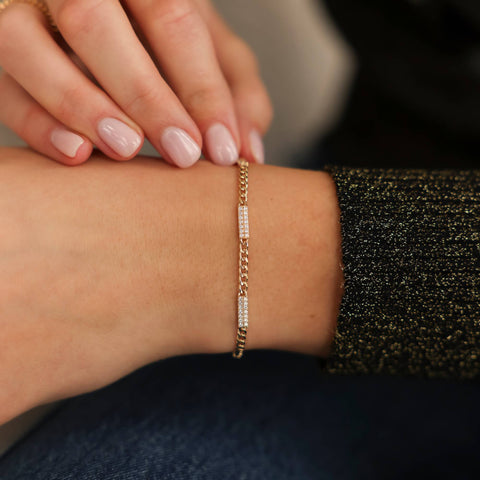 Rose Gold^2-Gold Designer Bracelets: Sylvie Rose Cuban Chain Bar Bracelet in Rose Gold