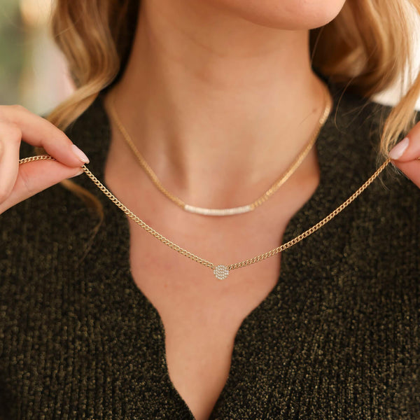 Yellow Gold-3^Diamond Bar Necklaces: Lauren Joy Cuban Chain Necklace in Yellow Gold