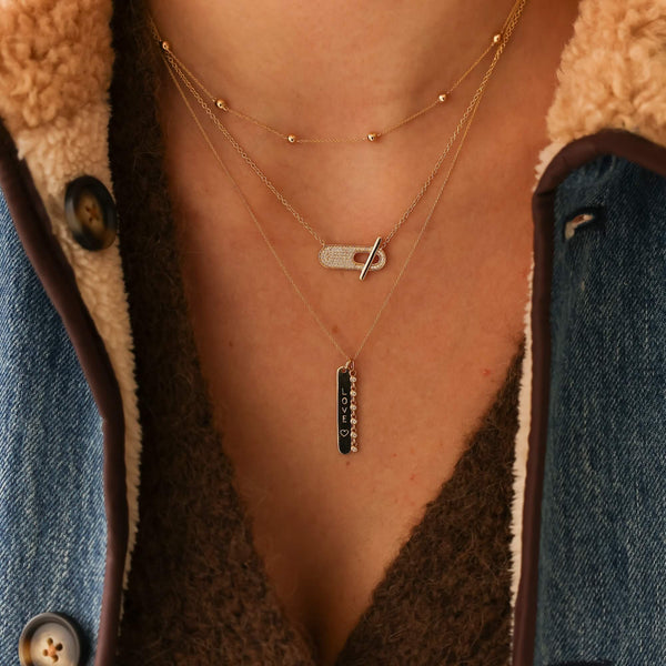 Yellow Gold-2^Diamond Bar Necklaces: Lulu Jack Vertical Bar and Diamond Bezel Link Necklace in Yellow Gold